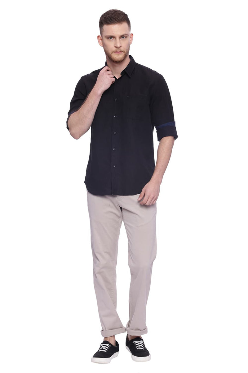 BASICS SLIM FIT COTTON LINEN SHIRT