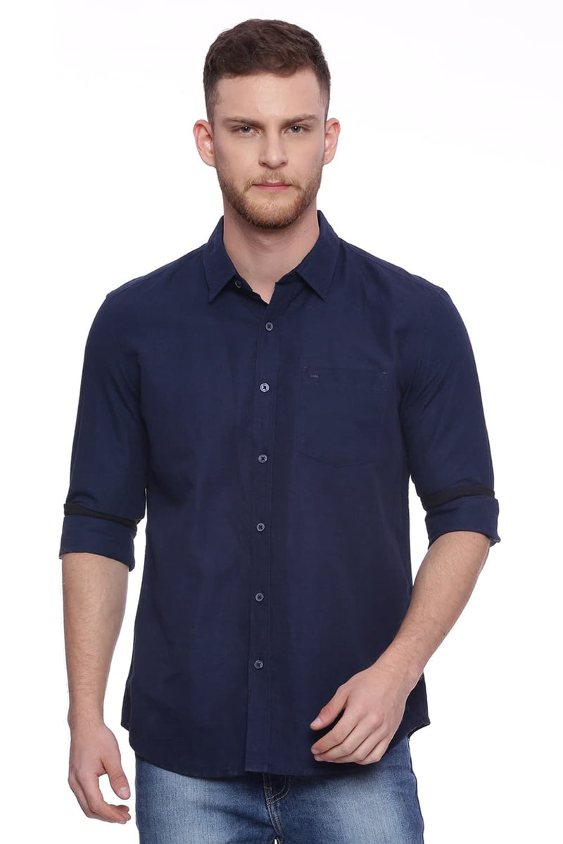 BASICS SLIM FIT COTTON LINEN SHIRT