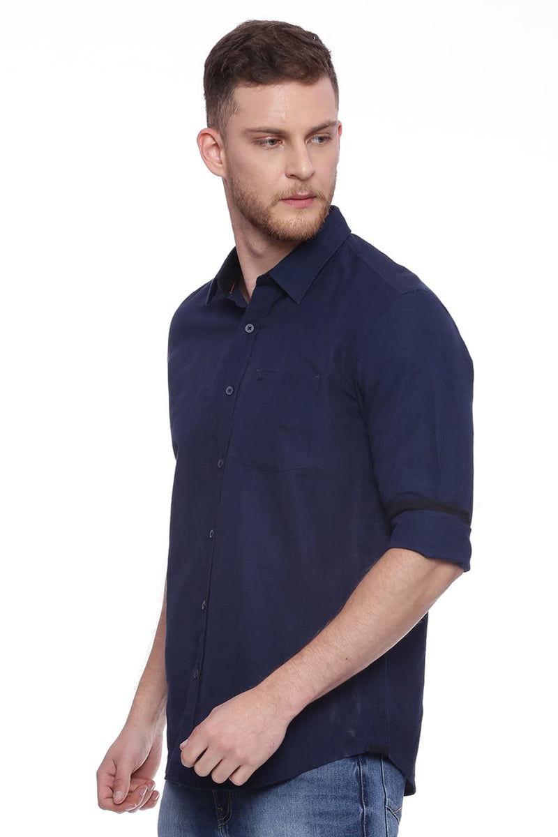 BASICS SLIM FIT COTTON LINEN SHIRT