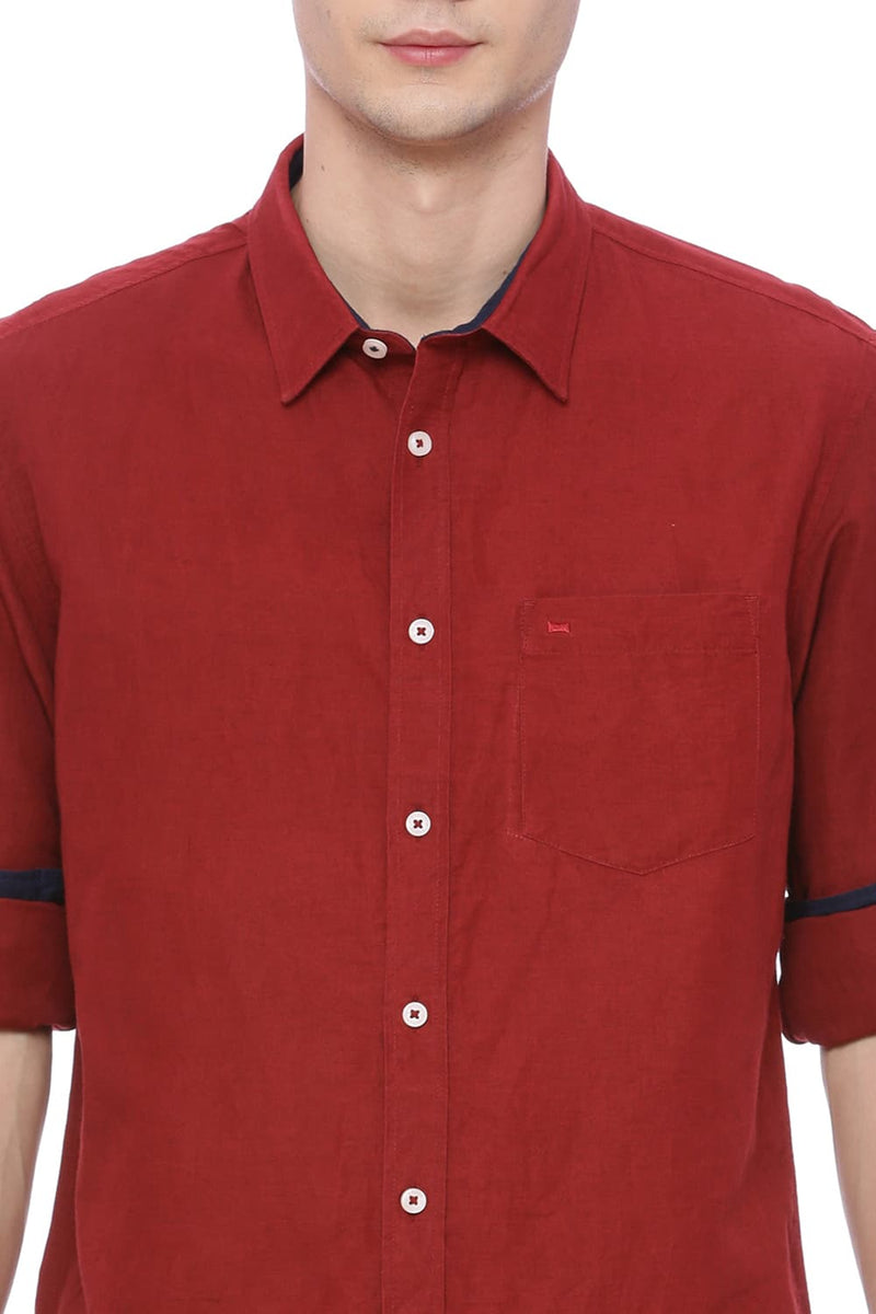 BASICS SLIM FIT COTTON LINEN SHIRT