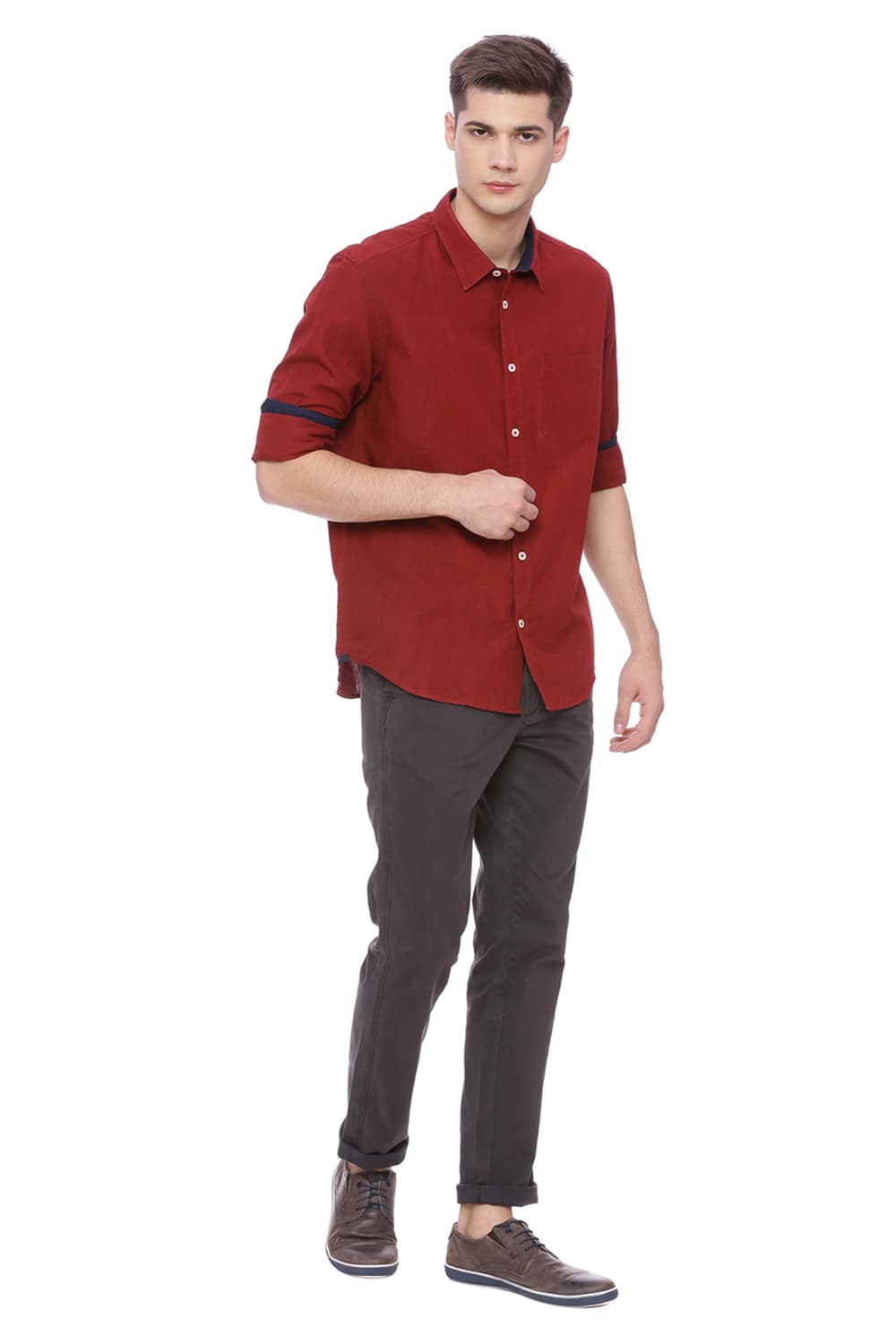 BASICS SLIM FIT COTTON LINEN SHIRT