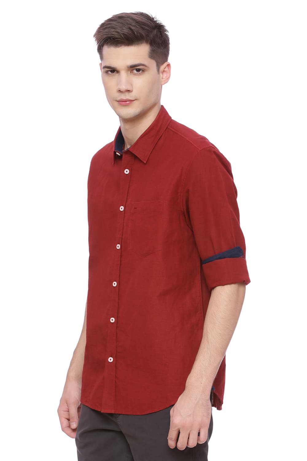 BASICS SLIM FIT COTTON LINEN SHIRT