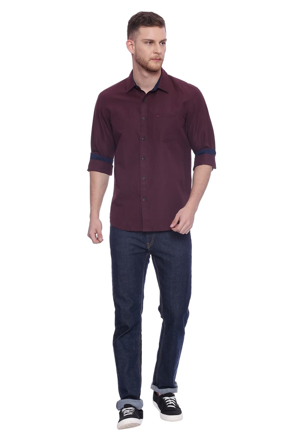 BASICS SLIM FIT COTTON LINEN SHIRT