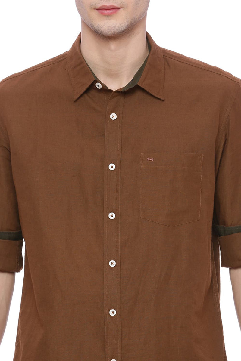 BASICS SLIM FIT COTTON LINEN SHIRT