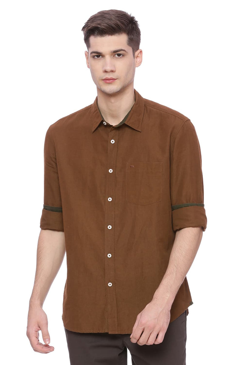 BASICS SLIM FIT COTTON LINEN SHIRT