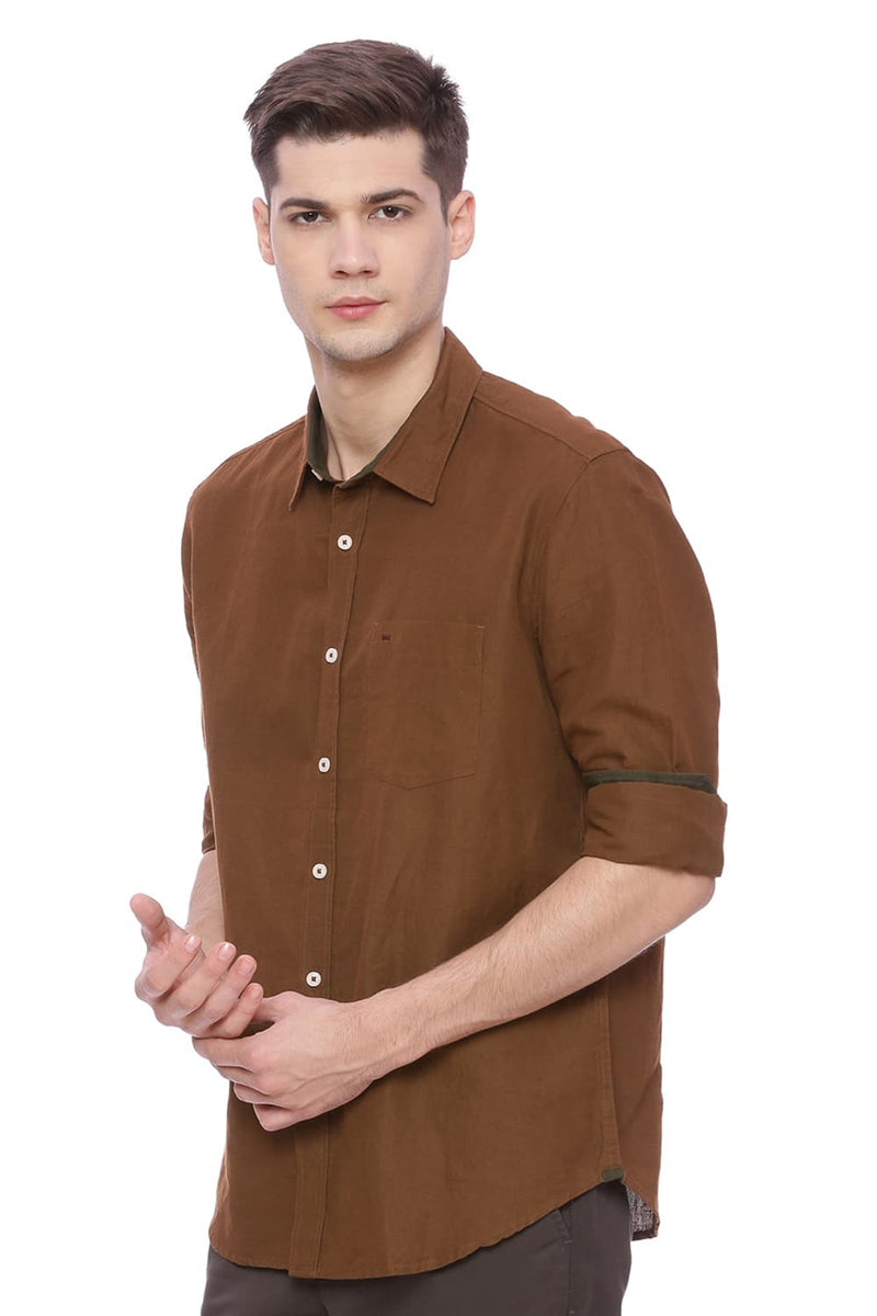 BASICS SLIM FIT COTTON LINEN SHIRT