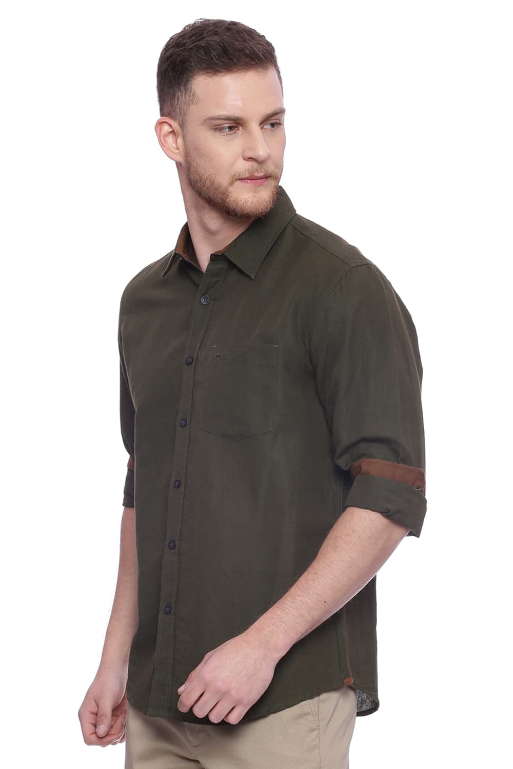 BASICS SLIM FIT COTTON LINEN SHIRT