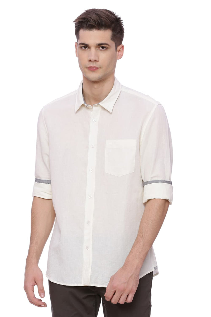 BASICS SLIM FIT COTTON LINEN SHIRT