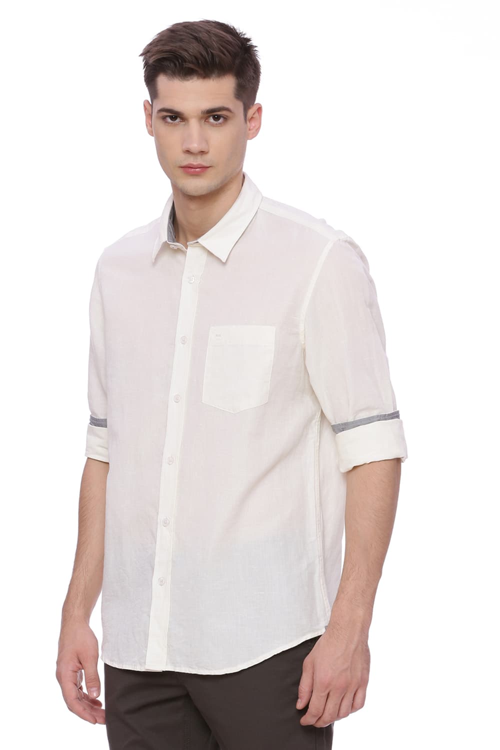 BASICS SLIM FIT COTTON LINEN SHIRT