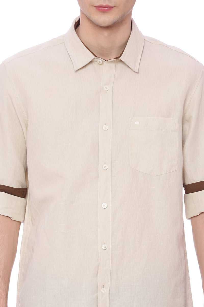 BASICS SLIM FIT COTTON LINEN SHIRT