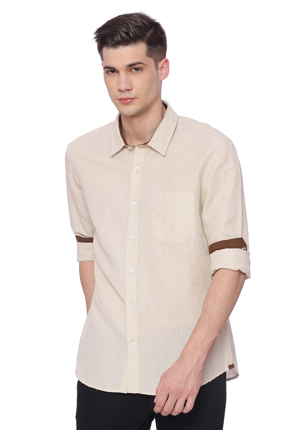 BASICS SLIM FIT COTTON LINEN SHIRT