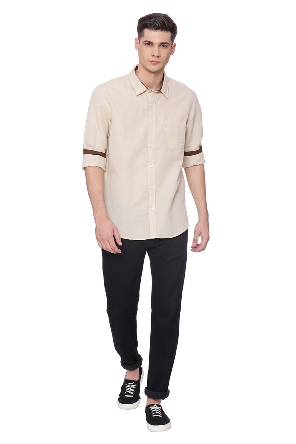 BASICS SLIM FIT COTTON LINEN SHIRT