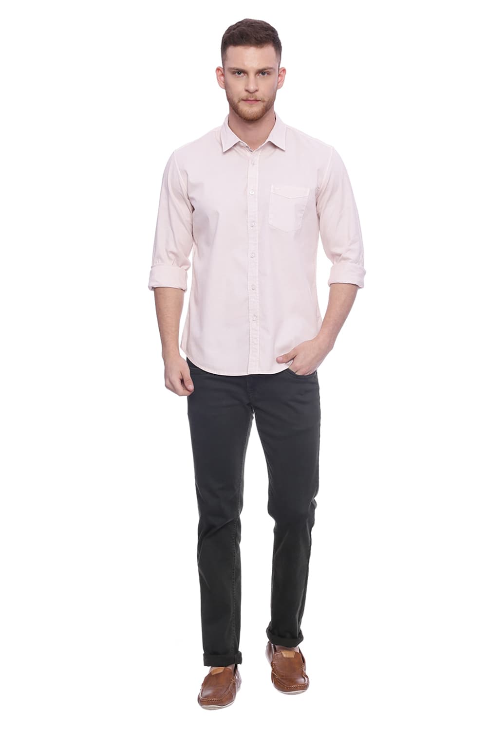 BASICS SLIM FIT DOBBY STRETCH SHIRT