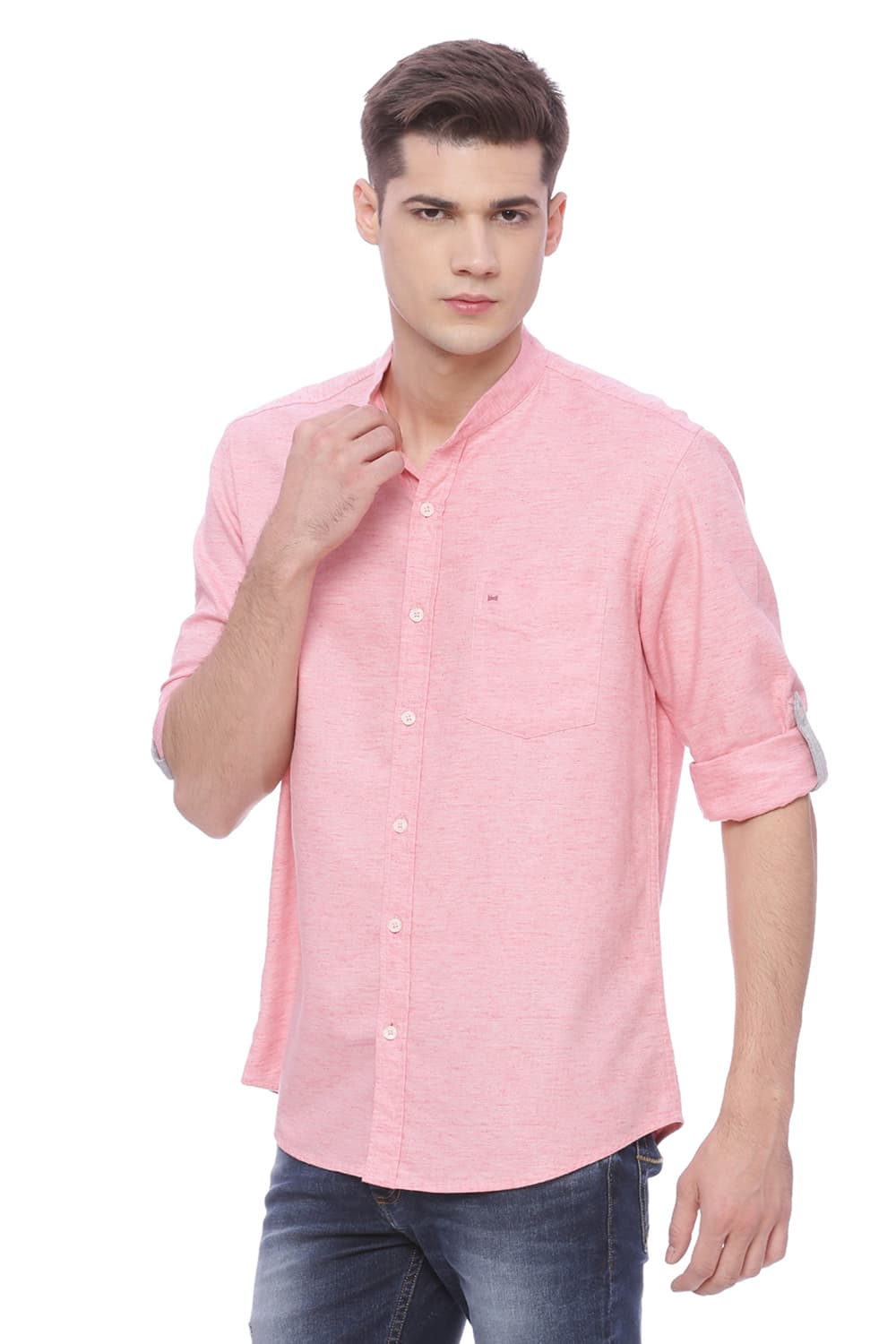 BASICS SLIM FIT TWILL CHAMBRAY SHIRT