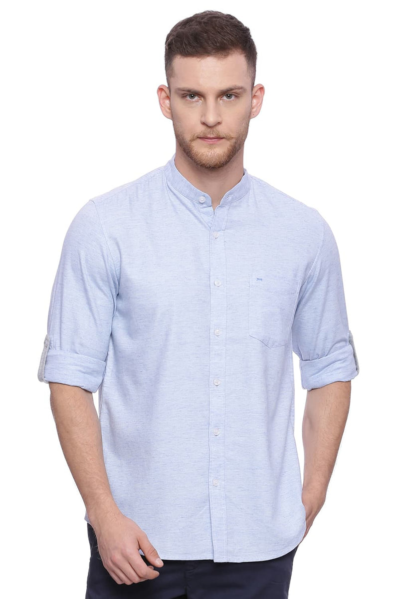 BASICS SLIM FIT TWILL CHAMBRAY SHIRT