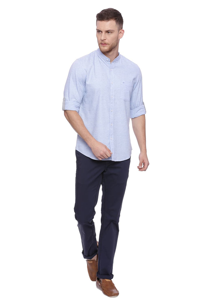 BASICS SLIM FIT TWILL CHAMBRAY SHIRT