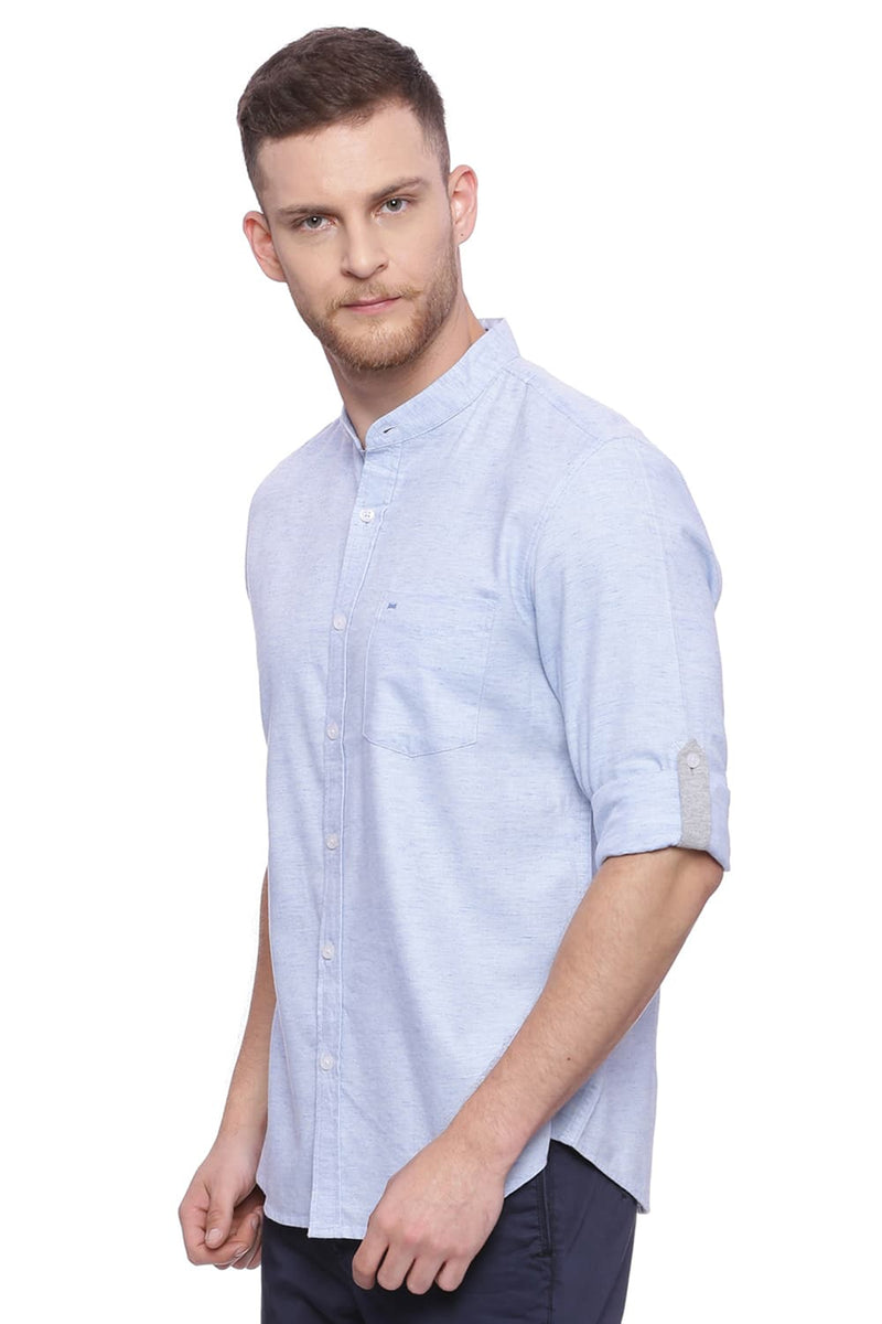 BASICS SLIM FIT TWILL CHAMBRAY SHIRT