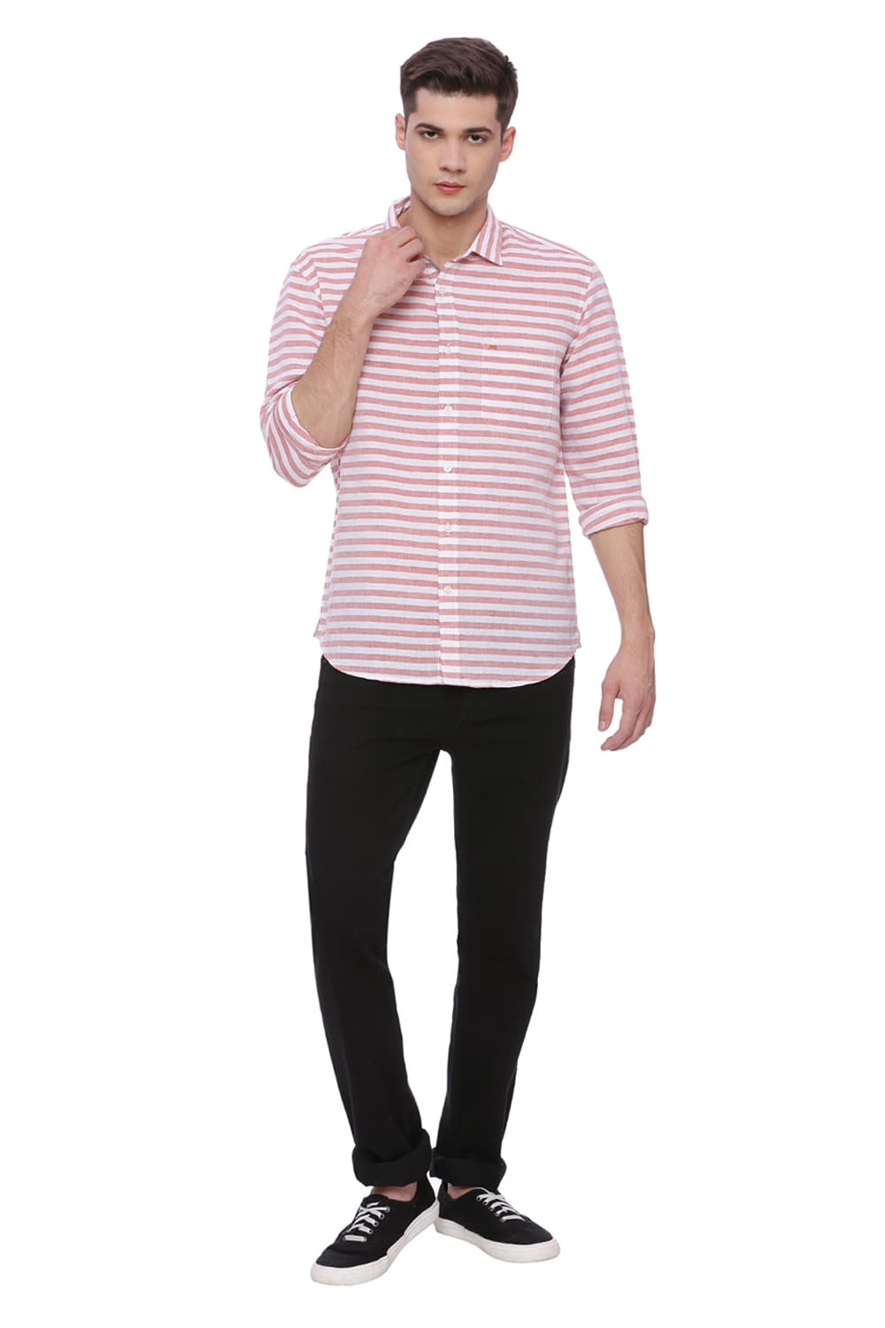 BASICS SLIM FIT WEFT STRIPES SHIRT