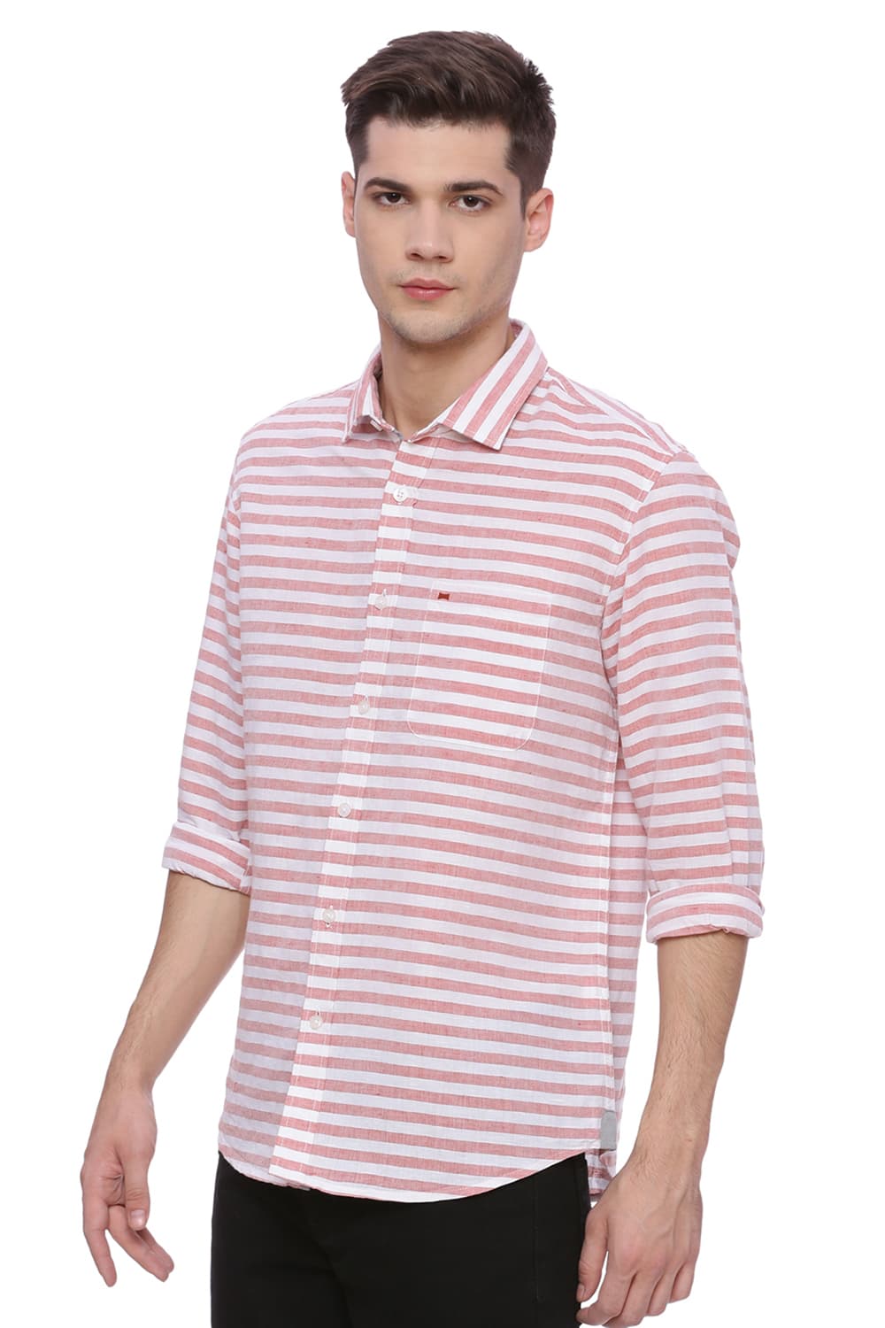 BASICS SLIM FIT WEFT STRIPES SHIRT