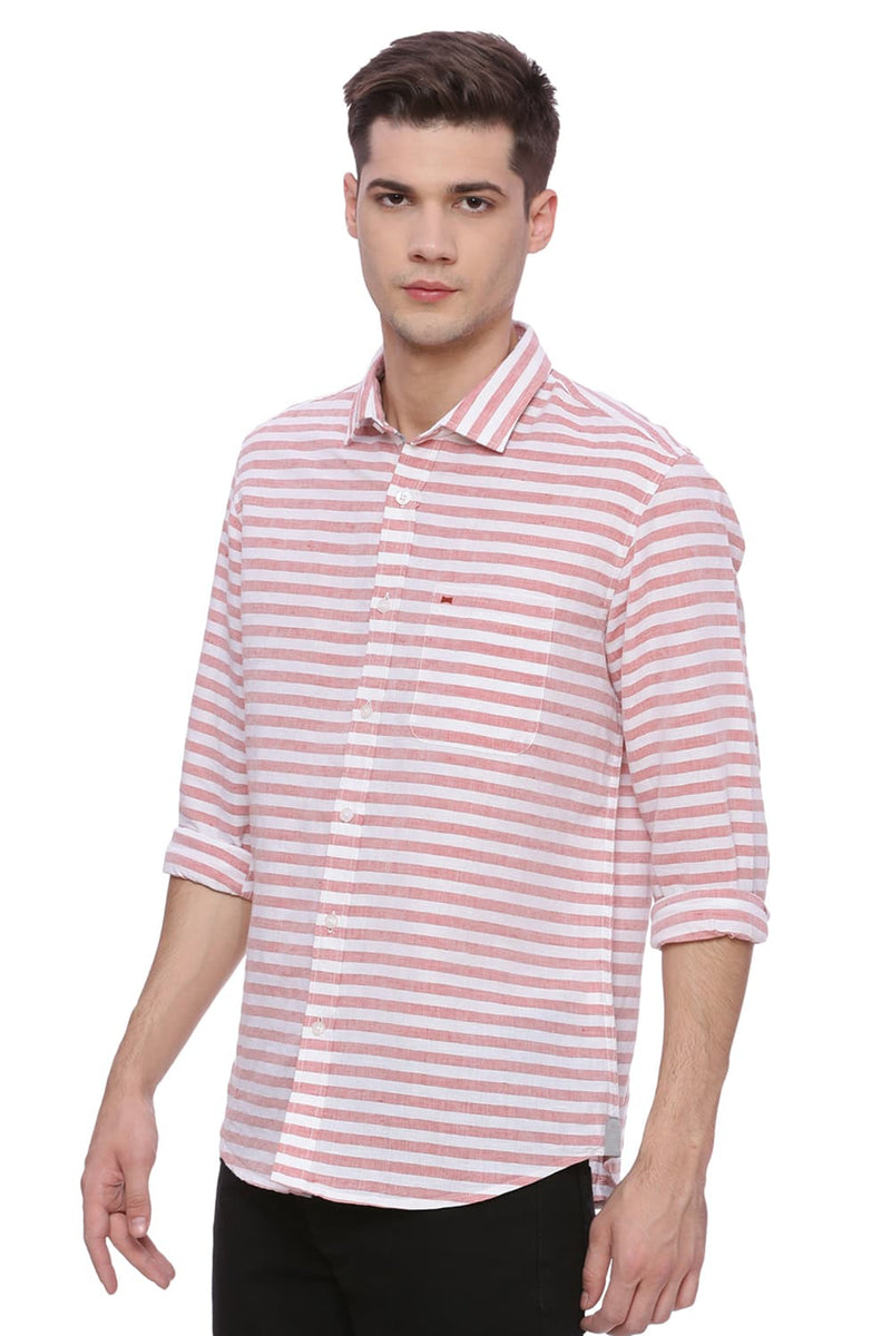 BASICS SLIM FIT WEFT STRIPES SHIRT