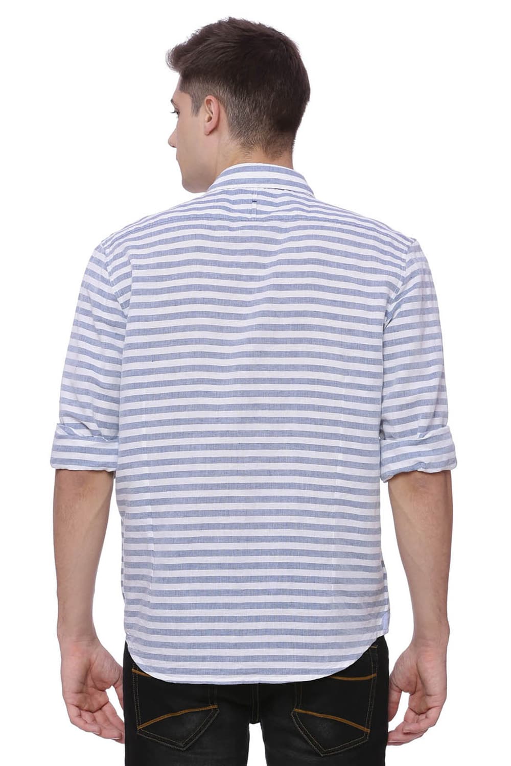 BASICS SLIM FIT WEFT STRIPES SHIRT