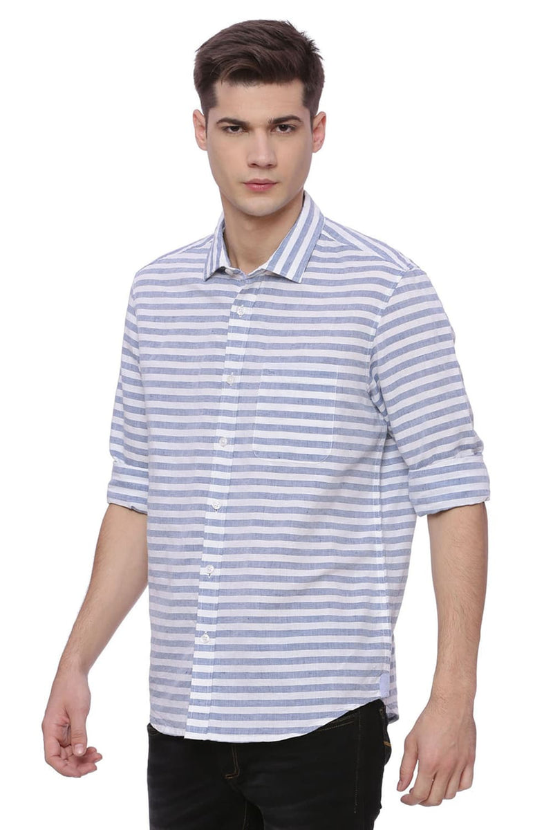 BASICS SLIM FIT WEFT STRIPES SHIRT