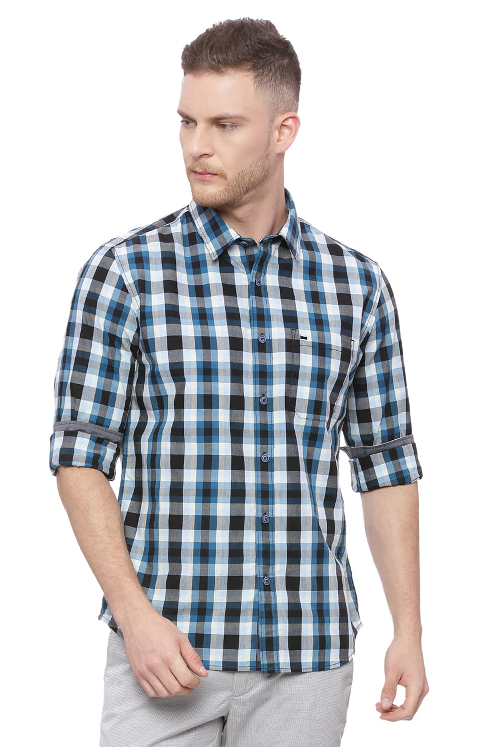 BASICS SLIM FIT CHECKS SHIRT