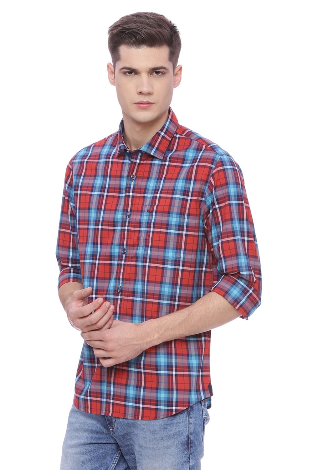 BASICS SLIM FIT CHECKS SHIRT