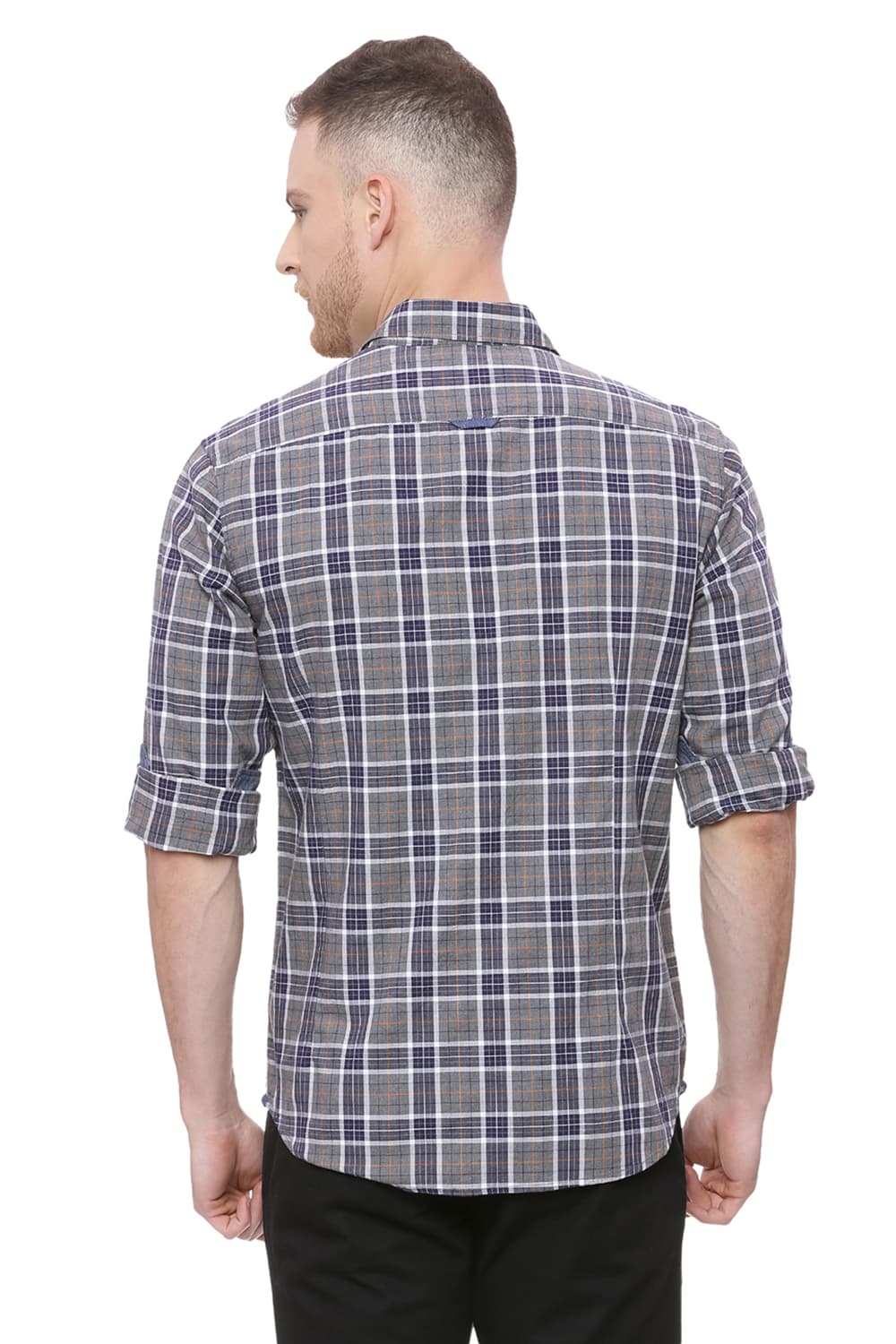 BASICS SLIM FIT MELANGE CHECKS SHIRT