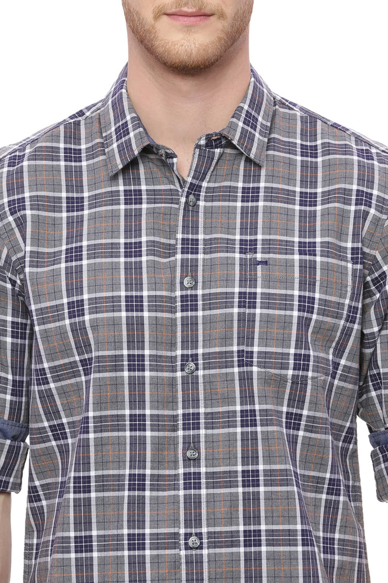 BASICS SLIM FIT MELANGE CHECKS SHIRT