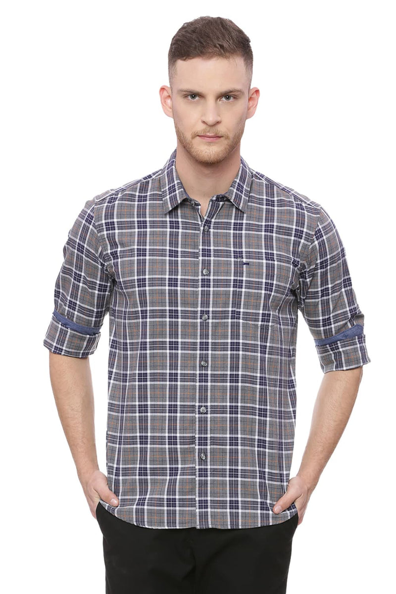 BASICS SLIM FIT MELANGE CHECKS SHIRT