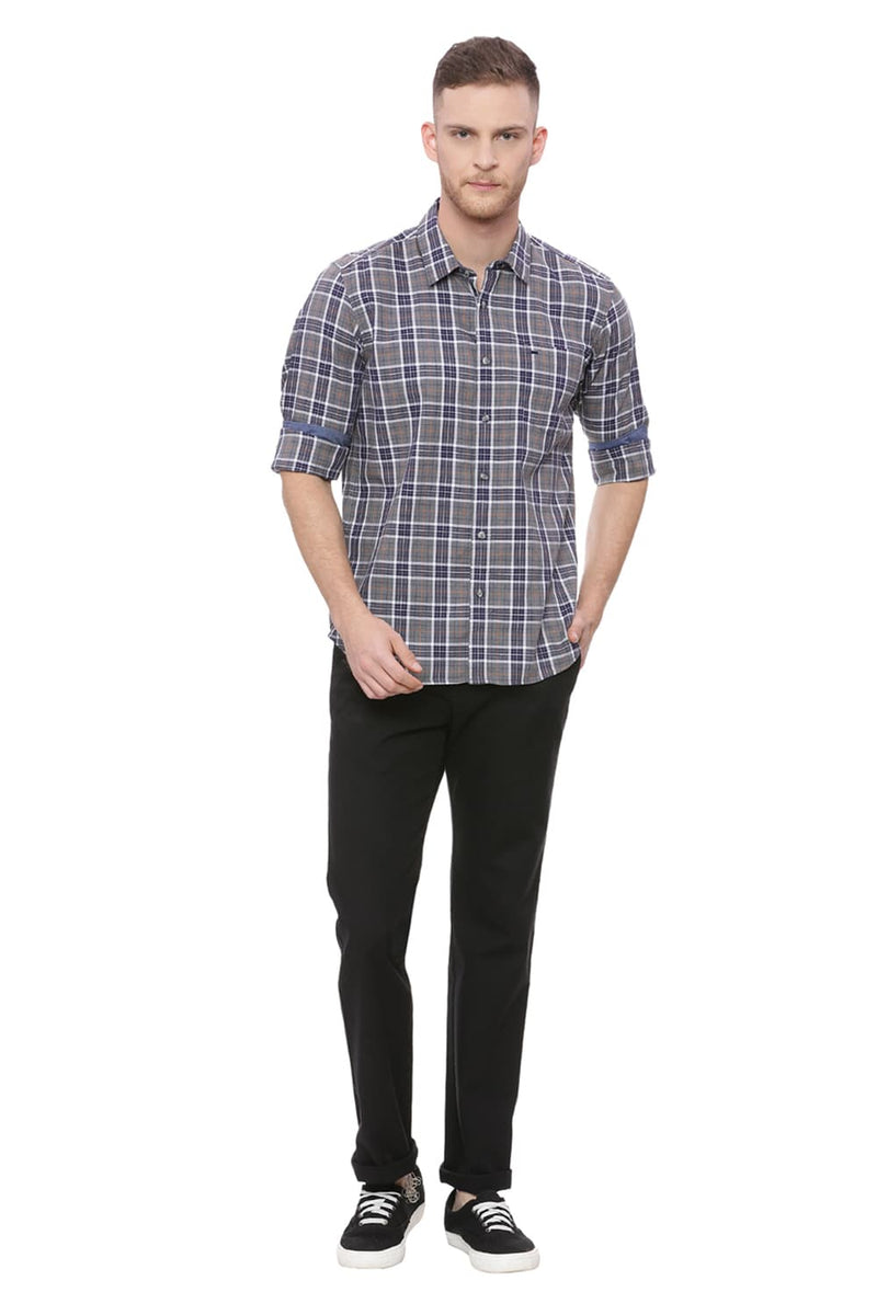 BASICS SLIM FIT MELANGE CHECKS SHIRT