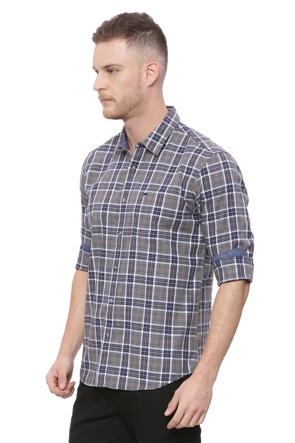 BASICS SLIM FIT MELANGE CHECKS SHIRT