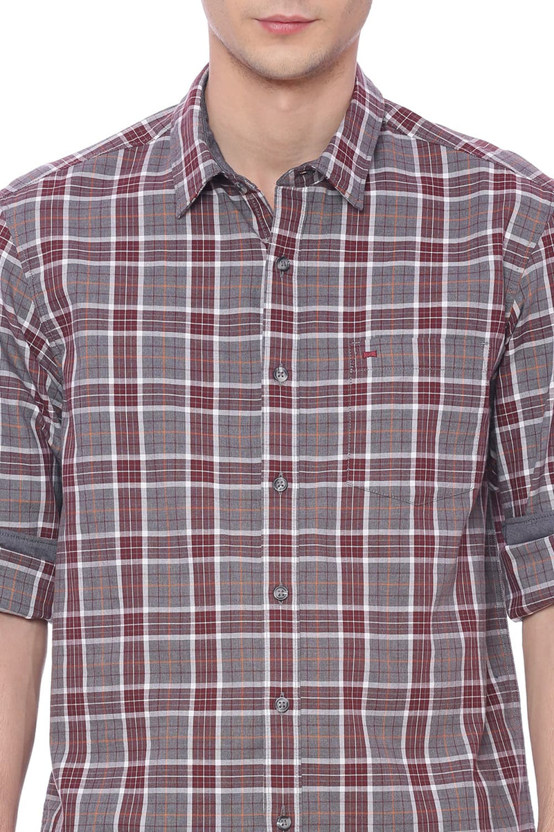 BASICS SLIM FIT MELANGE CHECKS SHIRT