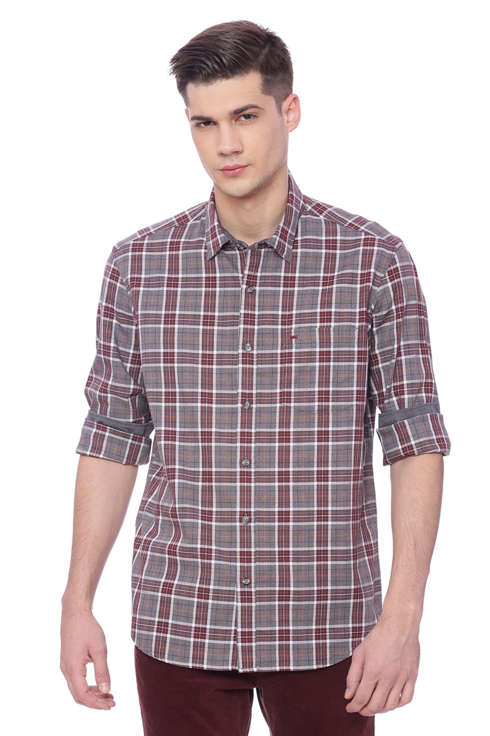 BASICS SLIM FIT MELANGE CHECKS SHIRT