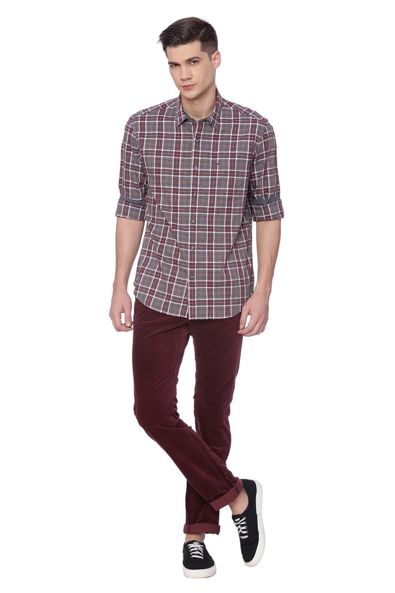 BASICS SLIM FIT MELANGE CHECKS SHIRT