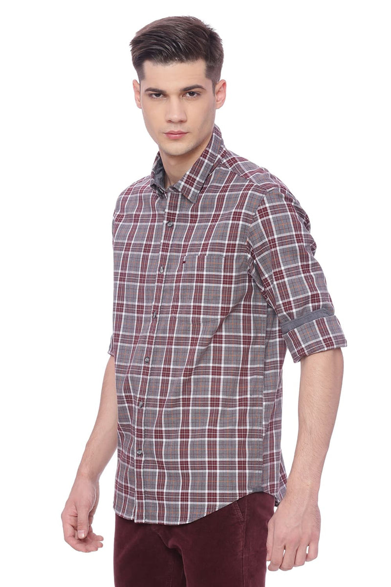 BASICS SLIM FIT MELANGE CHECKS SHIRT