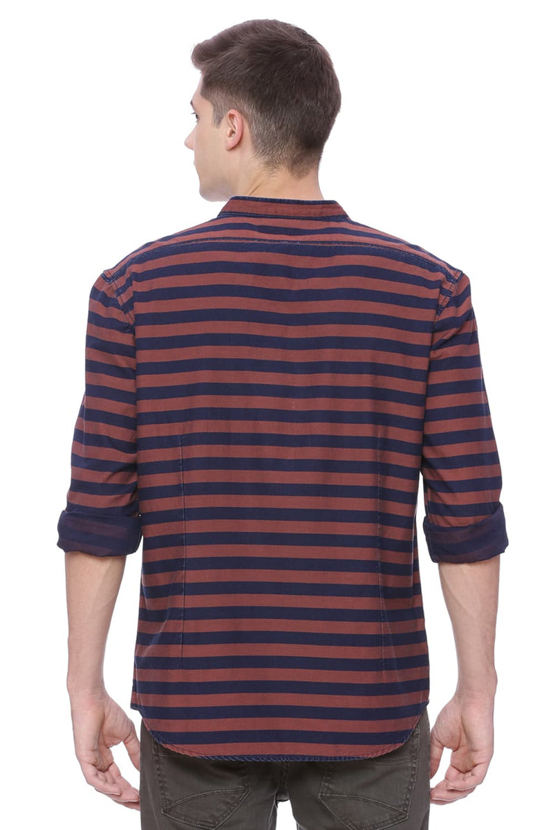 BASICS SLIM FIT WEFT STRIPES SHIRT