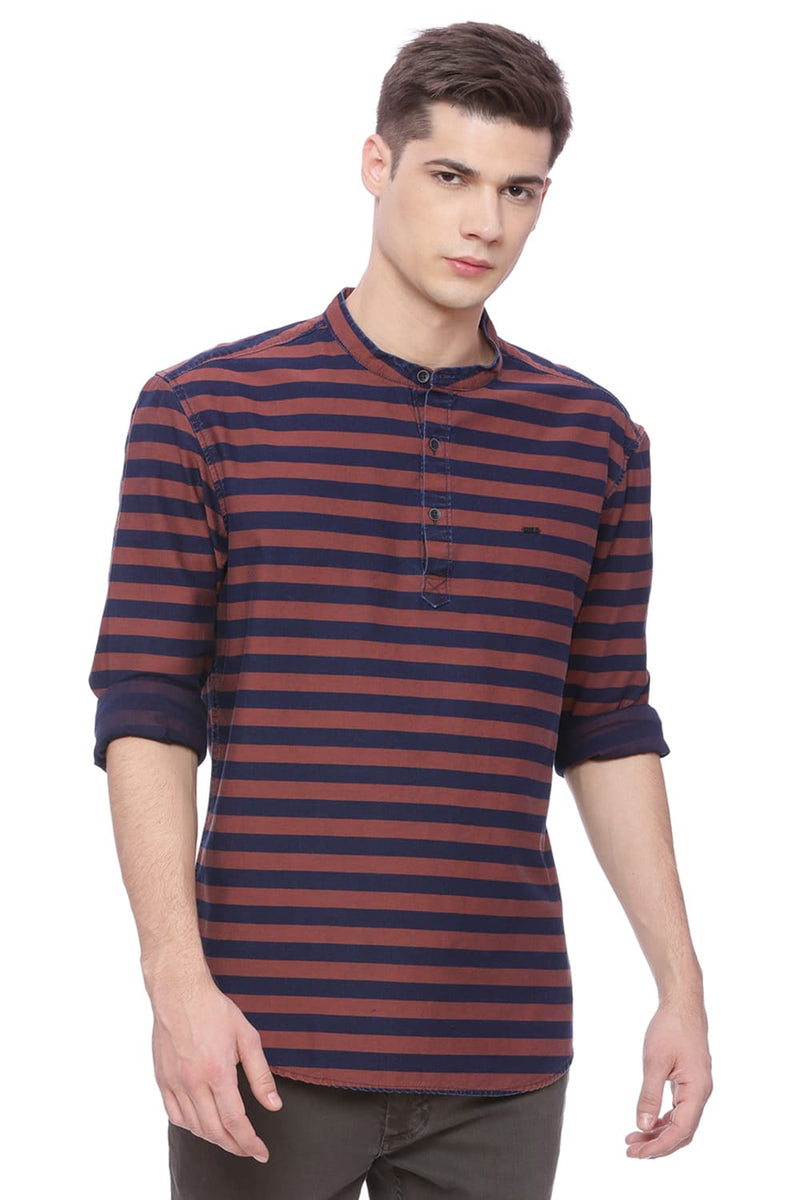 BASICS SLIM FIT WEFT STRIPES SHIRT