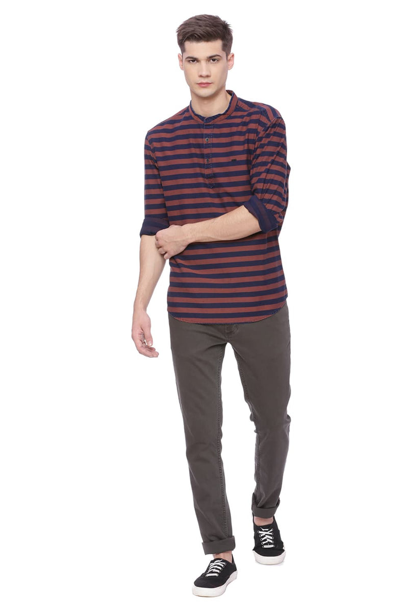 BASICS SLIM FIT WEFT STRIPES SHIRT