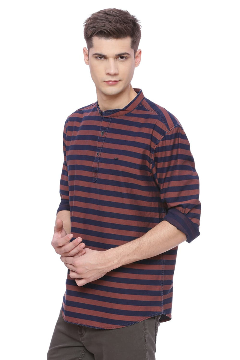 BASICS SLIM FIT WEFT STRIPES SHIRT