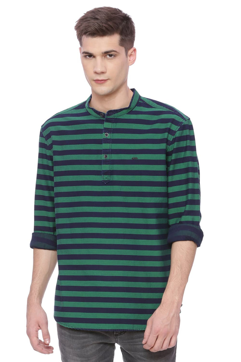 BASICS SLIM FIT WEFT STRIPES SHIRT