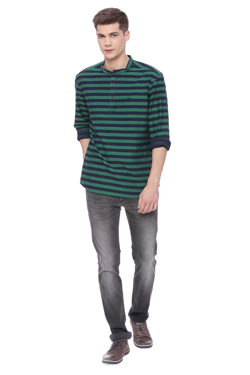 BASICS SLIM FIT WEFT STRIPES SHIRT