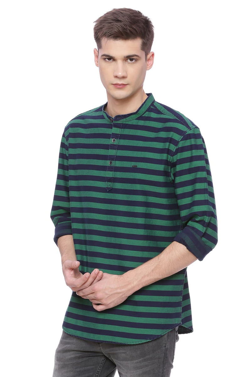 BASICS SLIM FIT WEFT STRIPES SHIRT