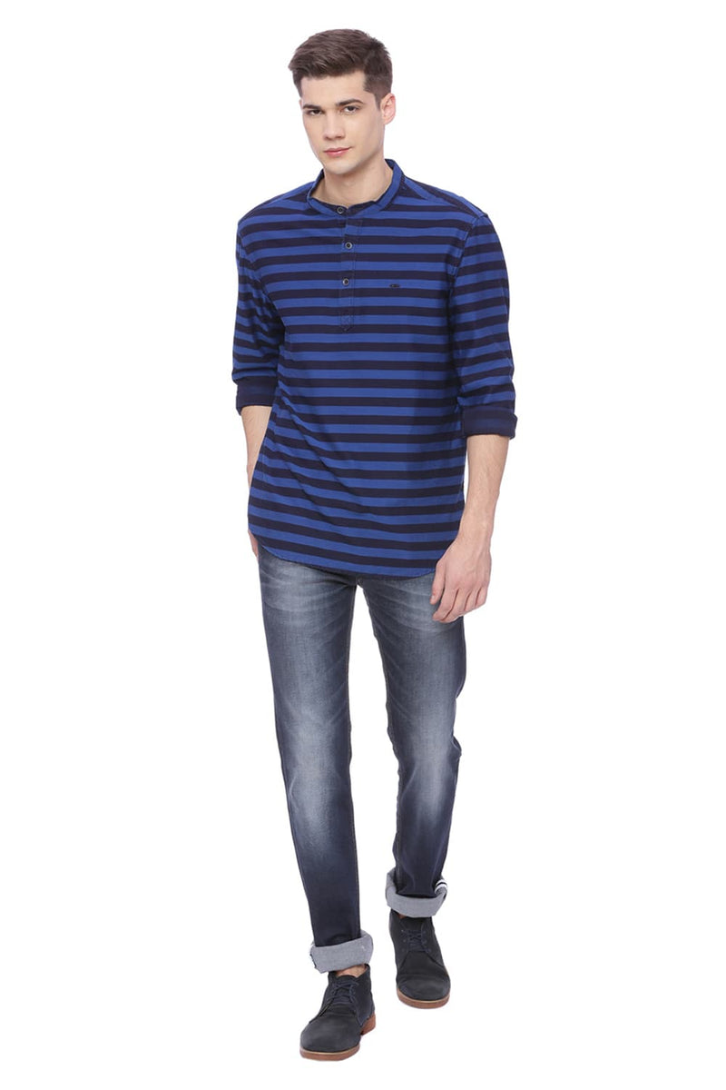 BASICS SLIM FIT WEFT STRIPES SHIRT