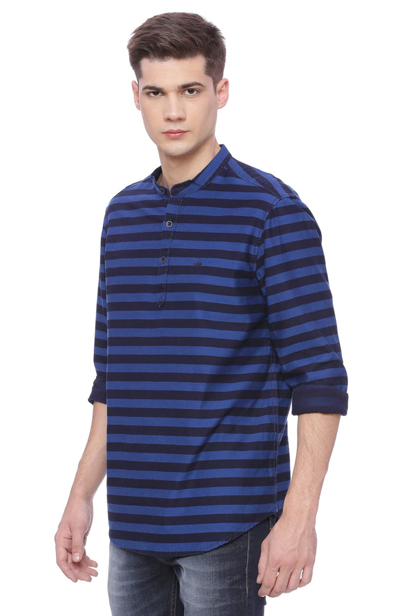 BASICS SLIM FIT WEFT STRIPES SHIRT