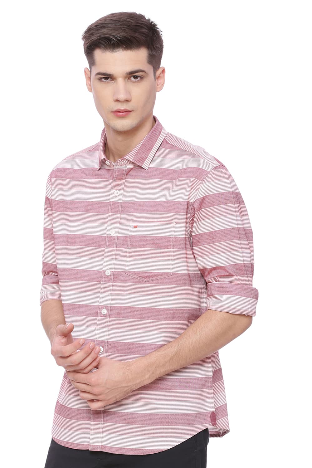 BASICS SLIM FIT STRIPES SHIRT