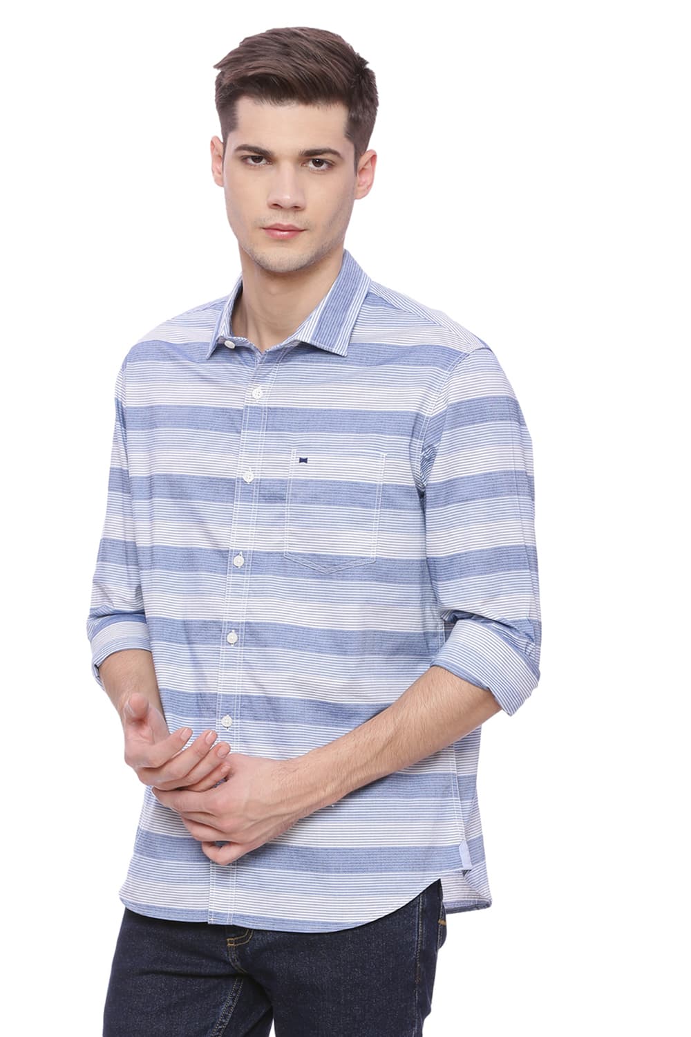 BASICS SLIM FIT STRIPES SHIRT