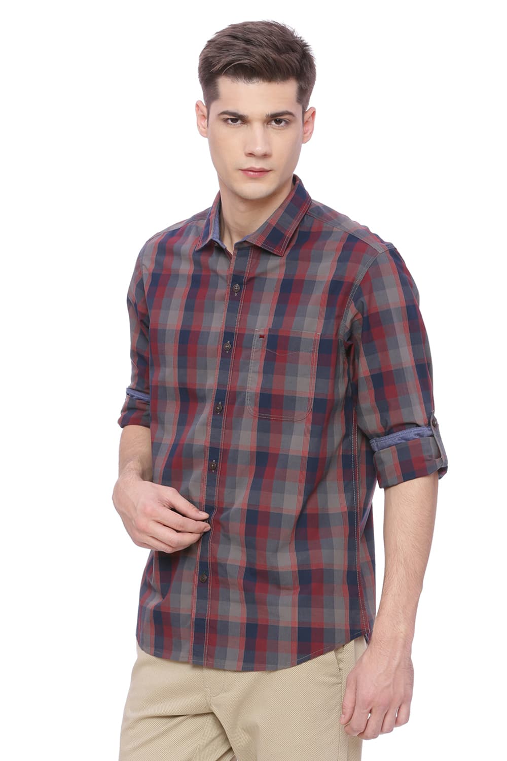 BASICS SLIM FIT CHECKS SHIRT