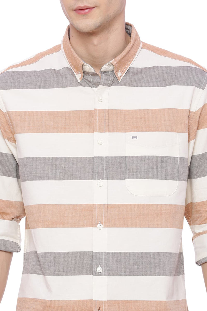 BASICS SLIM FIT WEFT STRIPES SHIRT